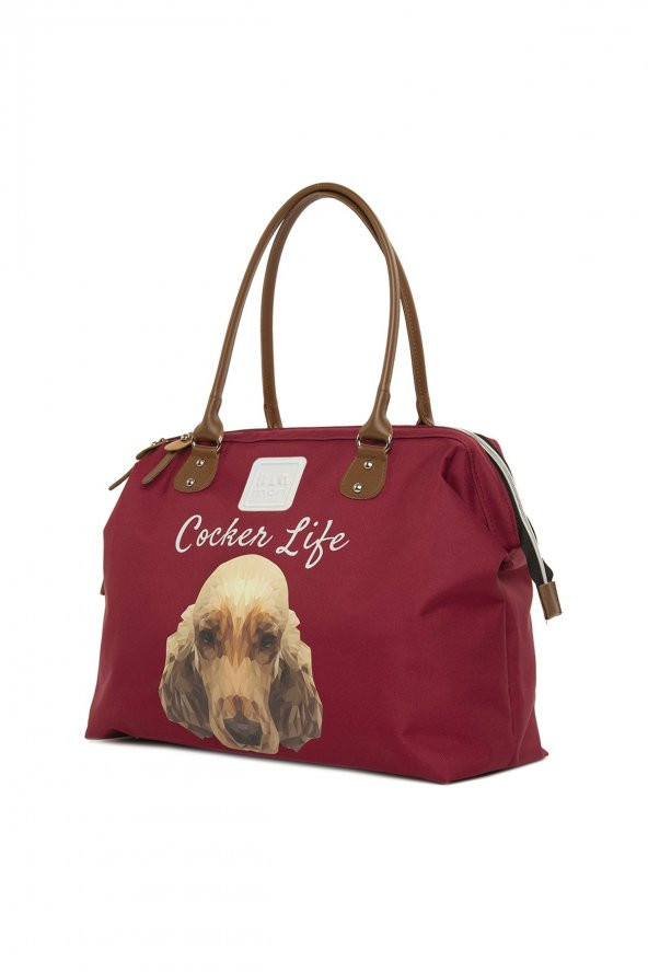 Bagmori Bordo Cocker Spaniel Baskılı Omuz Askılı Çanta - Resim 2