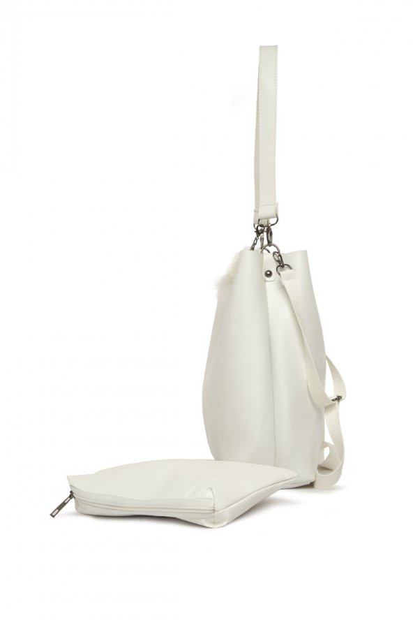Bagmori Beyaz Biritli Mıknatıs Çıtçıtlı Çanta - Resim 3