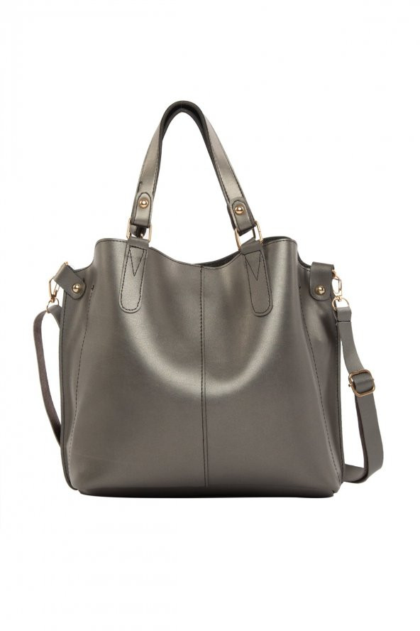 Bagmori Gümüş Üç Bölmeli Çıtçıt Detaylı Çanta ürün görseli 1