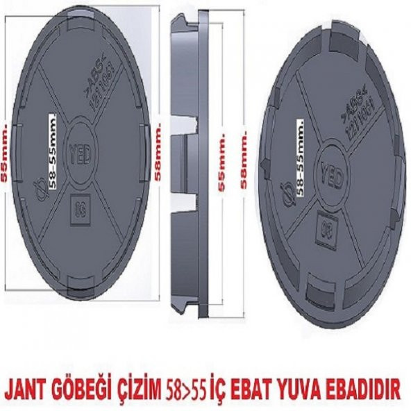 Jant Göbeği Audi 58/55 (55mm Yuva) 4lü Set SİYAH - Resim 3