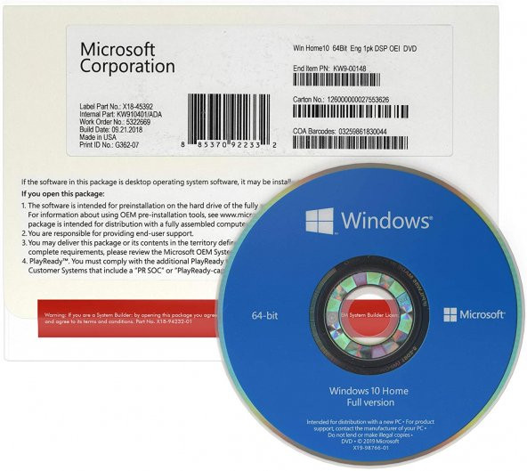 Windows 10 Home Oem Kutu Lisans 32-64 Bit (KW9-00119) Tüm Diller ürün görseli 1