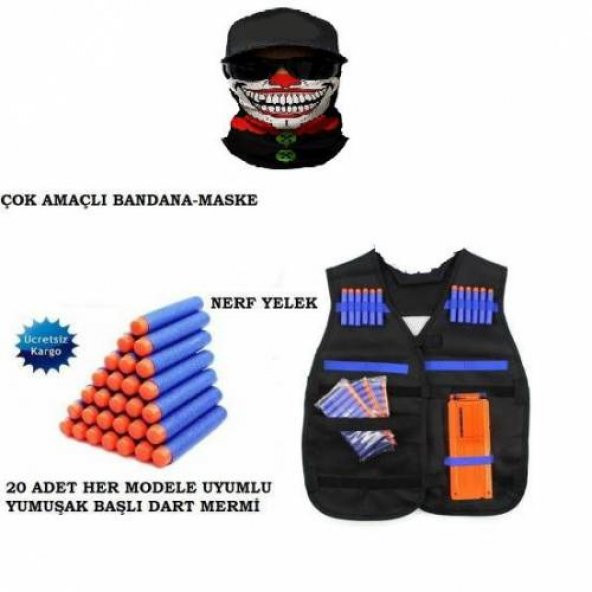 NERF TEKTİK DEPOLAMA YELEĞİ + 20 ADET NERF MERMİ + JOKER BUFF ürün görseli 1