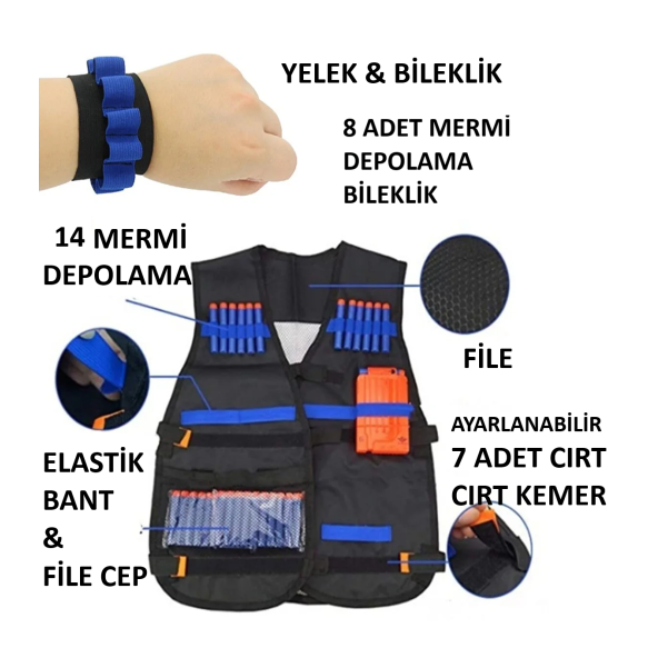 NERF OYUNCAK MERMİ  UYUMLU YELEK  + MERMİ DEPOLAMA BİLEKLİK ürün görseli 1