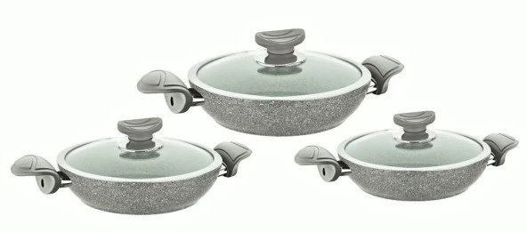 OMS Granit Sahan Set 6 Parça 18-20-22 cm Gri 3004 ürün görseli 1