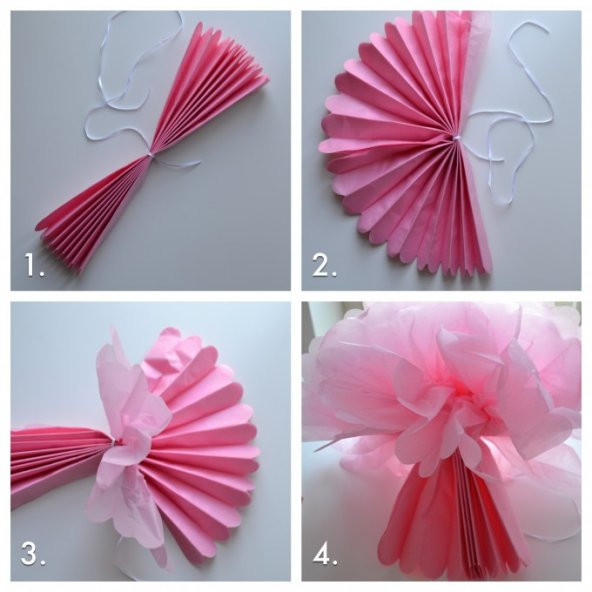 Kağıt Ponpon Çiçek Asma Süsü 25 Cm - Fuşya - Resim 3