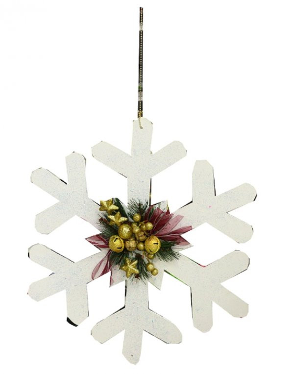 YILBAŞI BEYAZ KAR TANESİ GOLD DEKOR SÜS 50 CM ürün görseli 1