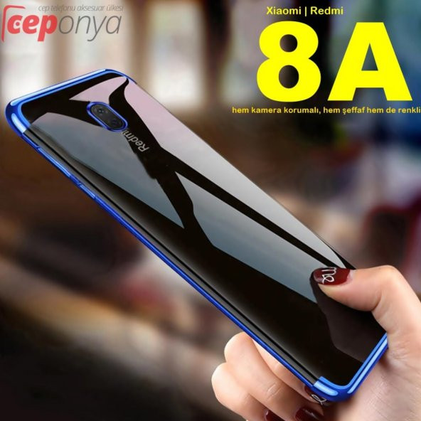 Xiaomi Redmi 8A Köşeleri Renkli Şeffaf Kamera Korumalı Kılıf ürün görseli 1