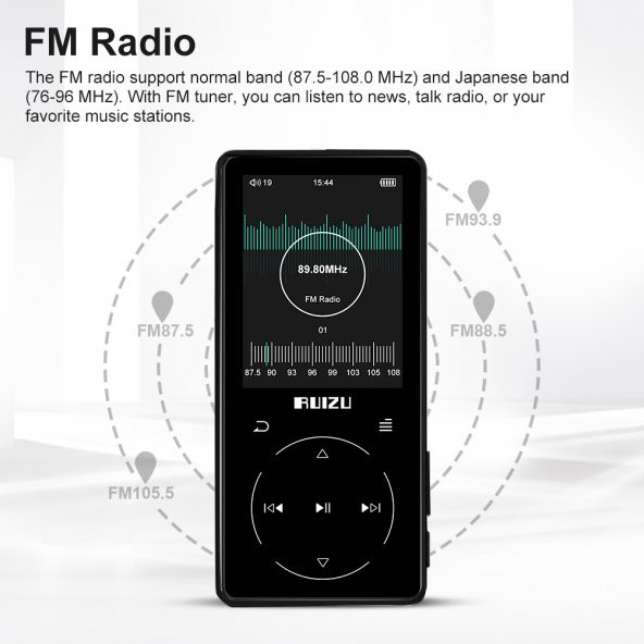 Ruizu D16 Dokunmatik Bluetooth MP3 Çalar 8GB - Resim 6