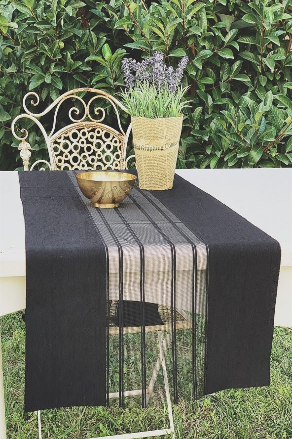 Siyah Lazer Kesim Modern Runner - Resim 2