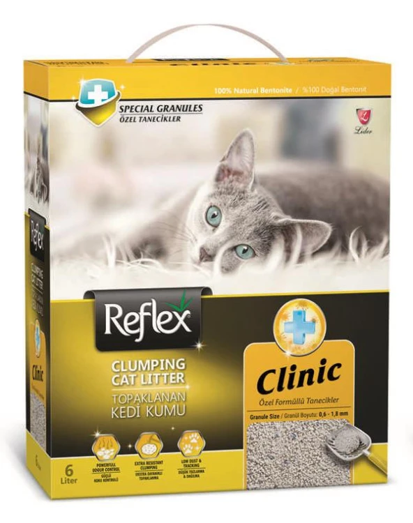 Reflex Klinik Özel Tanecik Formüllü Süper Hızlı Topaklanan Kedi Kumu 6lt SARI ürün görseli 1