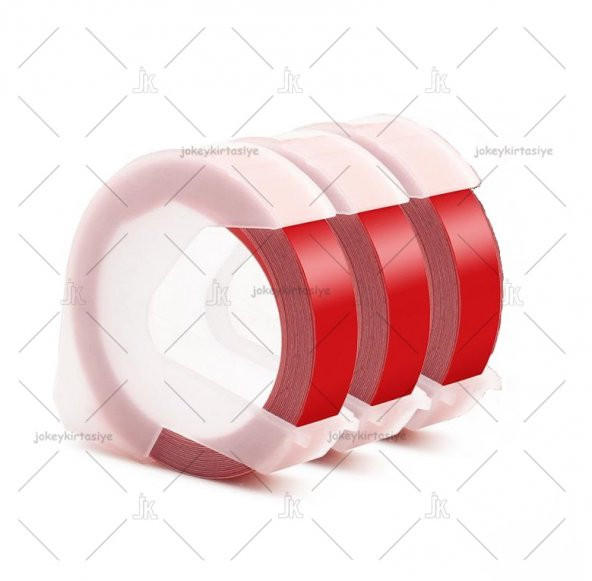 3D Kabartma Yapışkanlı Şerit Etiket MoTEX_E-101 - Dymo_JUNİOR+OMEGA (9mm X 3 metre) 3 adet /KIRMIZI-RED ürün görseli 1