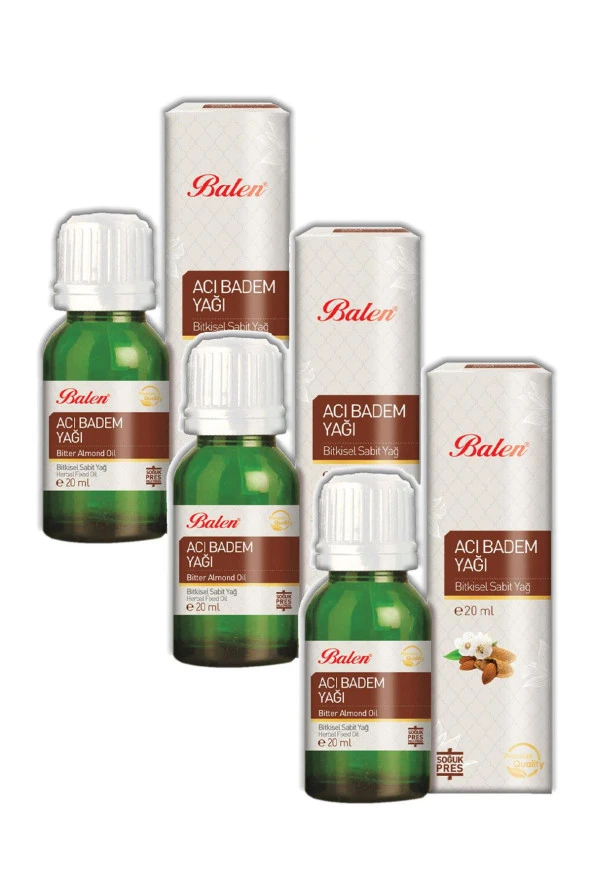 Balen Acı Badem Yağı Soğuk Pres 20 ml x 3 Adet ürün görseli 1