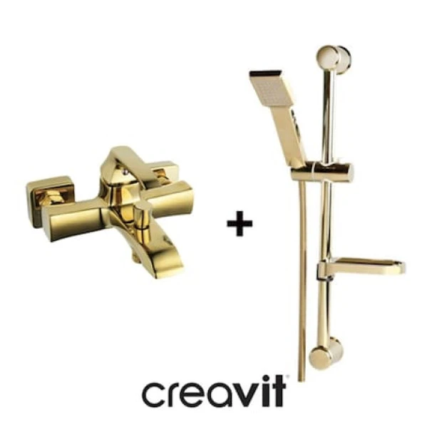 CREAVİT AVANGART 2 Li BANYO ARMATÜR BATARYA SETİ ALTIN AG2500G + SH411G ürün görseli 1