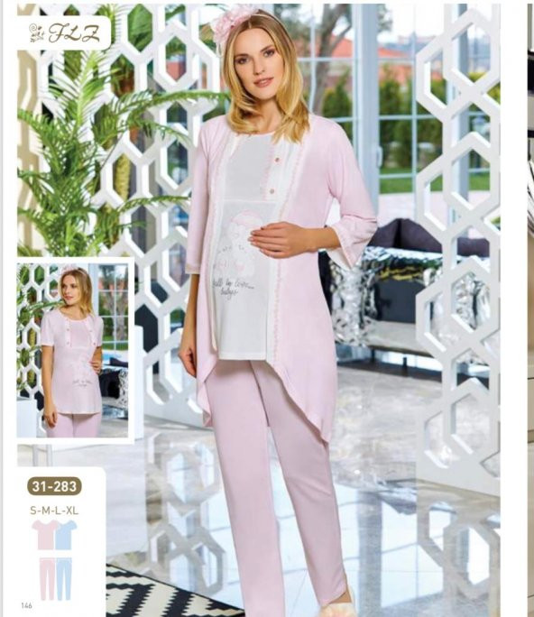 FLZ 31-283 Hamile Lohusa 3 Lü Pijama Sabahlık Tk ürün görseli 1