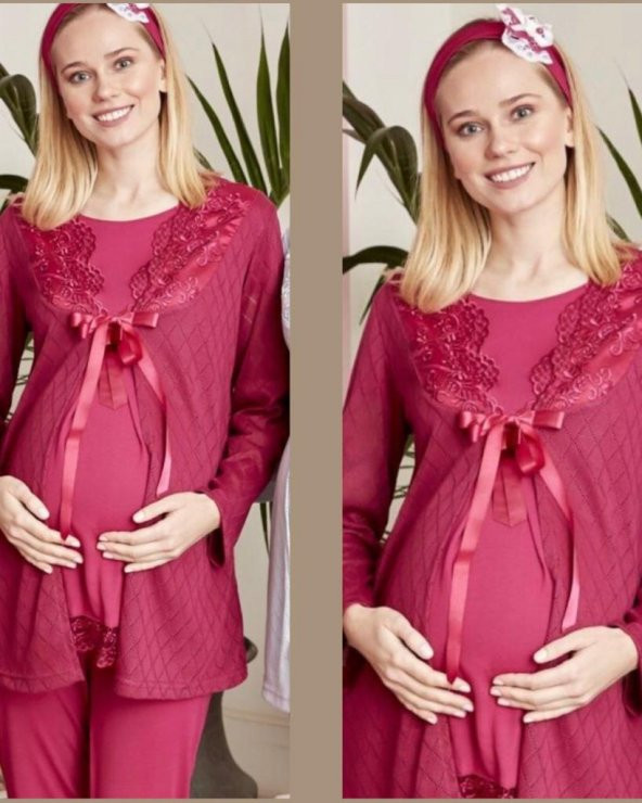 MECİT 5006 Hamile Lohusa Pijama Sabahlık 3Lü Takım ürün görseli 1