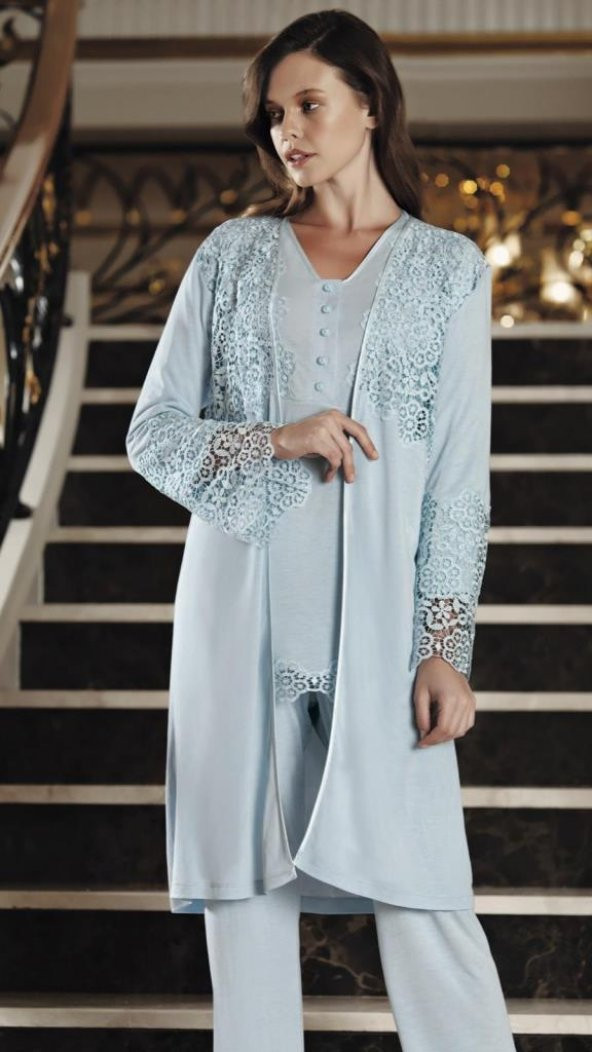 PERİN 309 Hamile Lohusa 3Lü Pijama Sabahlık Takım ürün görseli 1