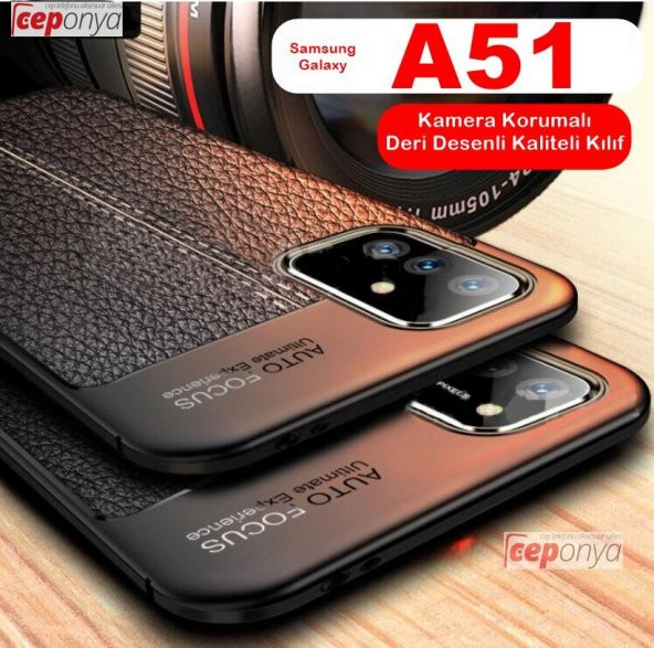 Samsung Galaxy A51 Kamera Korumalı Deri Görünümlü Silikon Kılıf ürün görseli 1