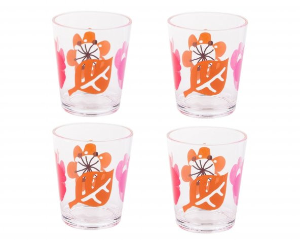 Su Bardağı 4 Lü Set Kırmızı Papatya Desenli ürün görseli 1