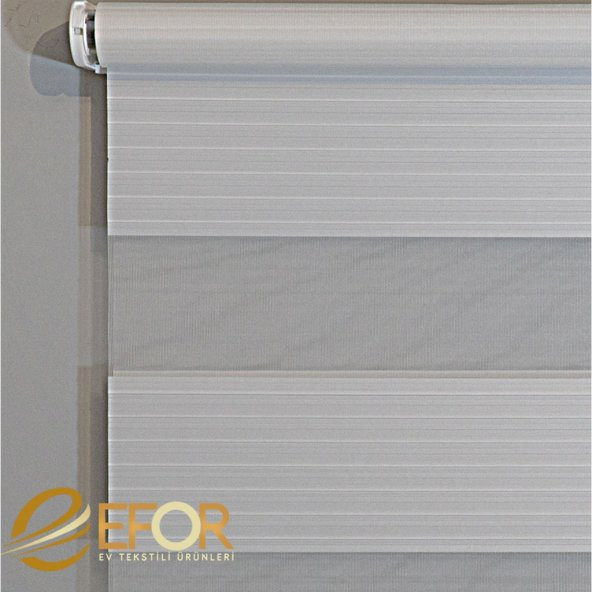 Ekru Rengi Geniş Pileli Polyester Zebra Perde - Resim 2