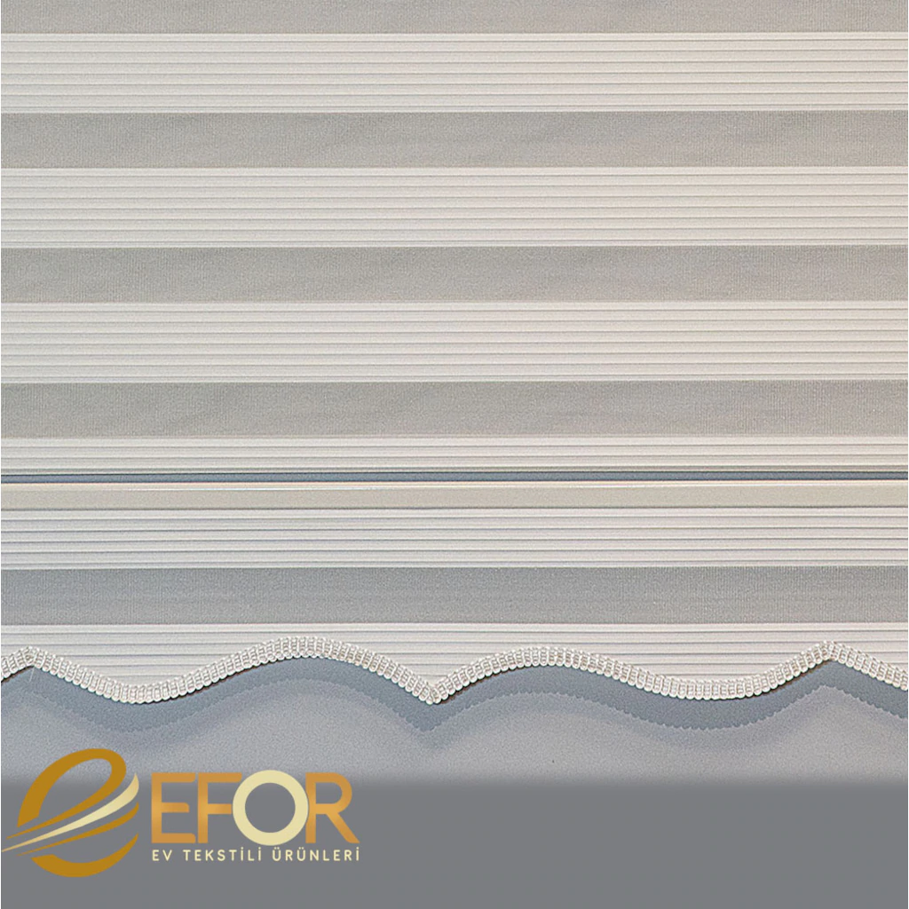 Ekru Rengi Geniş Pileli Polyester Zebra Perde - Resim 5