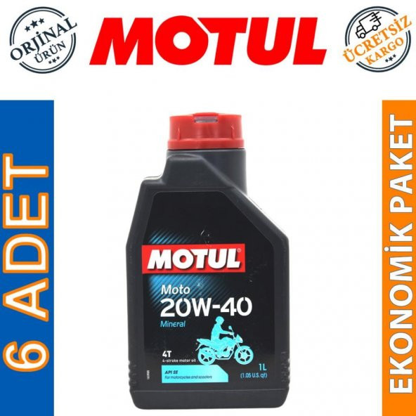Motul Moto 4T 20W-40 1 Lt 4 Zamanlı Mineral Motosiklet Yağı (6 Adet) ürün görseli 1