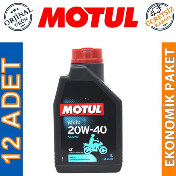 Motul Moto 4T 20W-40 1 Lt 4 Zamanlı Mineral Motosiklet Yağı (12 Adet) ürün görseli 1