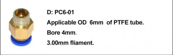 3D Yazıcı Pnömatik konnektör PC6-01  fla 3.00mm x 1 adet ürün görseli 1