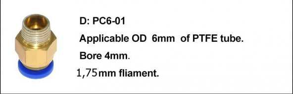 3D Yazıcı Pnömatik konnektör PC6-01  fla 1,75mm x 1 adet ürün görseli 1