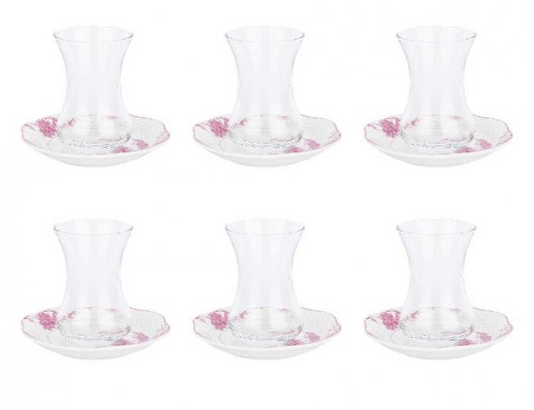 TANTİTONİ 12 PARÇA KUŞLU PEMBE ÇİÇEKLİ NEW BONE ÇAY BARDAĞI TAKIMI ürün görseli 1
