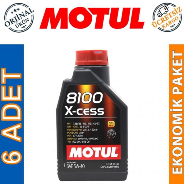 Motul 8100 X-cess 5W-40 1 Lt Tam Sentetik Motor Yağı (6 Adet) ürün görseli 1