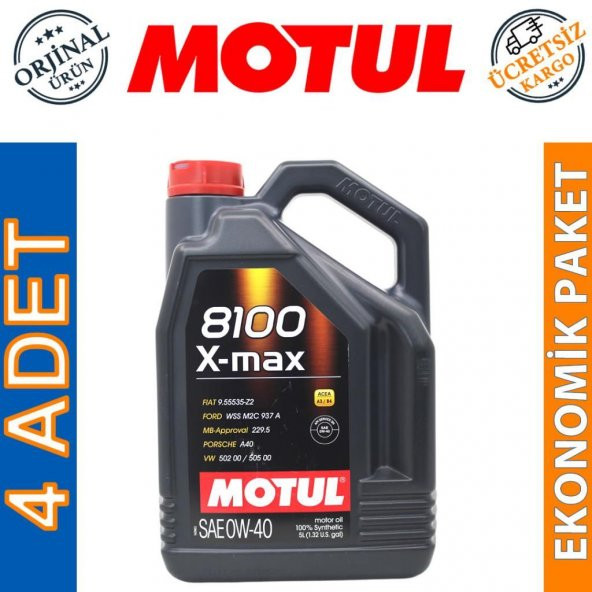 Motul 8100 X-Max 0W-40 5 Lt Tam Sentetik Motor Yağı (4 Adet) ürün görseli 1