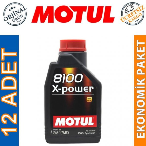 Motul 8100 X-Power 10W-60 1 Lt Tam Sentetik Motor Yağı (12 Adet) ürün görseli 1
