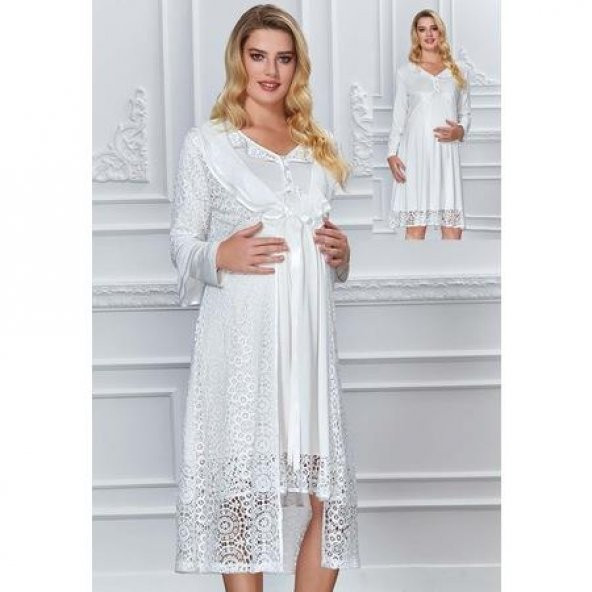 Marilyn 2988 Dantel Sabahlıklı Lohusa Gecelik Sabahlık ürün görseli 1
