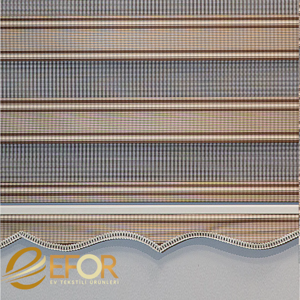 Kahverengi Dar Pileli Mutfak Serisi Polyester Zebra Perde - Resim 3