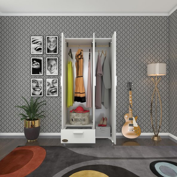 Kenzlife gardırop 3 kapaklı kapılı çekmeceli yasemin 168X80X42 byz ayaklı gardolap dolap ürün görseli 1