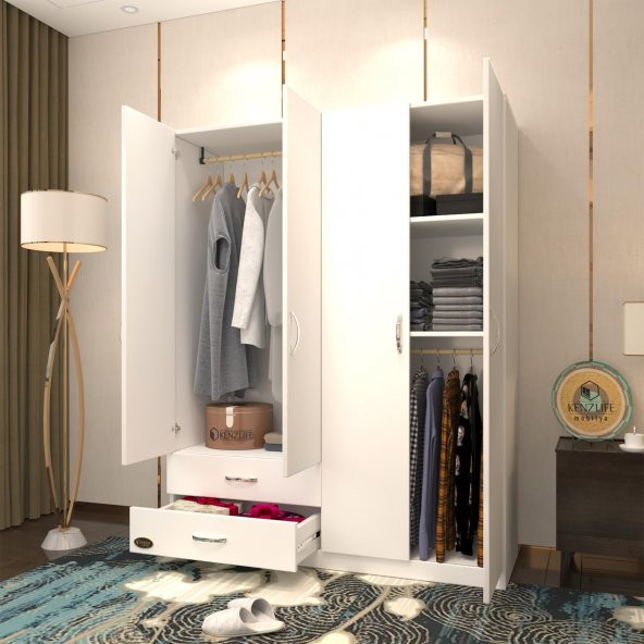 Kenzlife gardırop 4 kapaklı kapılı 2 çekmeceli orkide byz 180*120*42 gardolap dolap ürün görseli 1