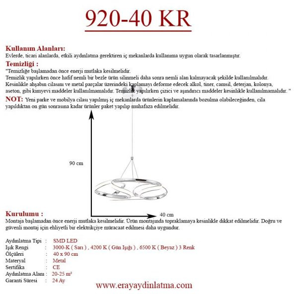 Eray Aydınlatma 920-40 Krom Led Avize - Resim 3