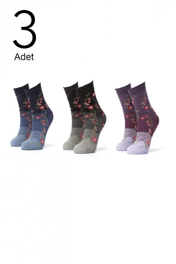 3lü Kadın Çiçek Desenli Çorap 3420-B3 ürün görseli 1