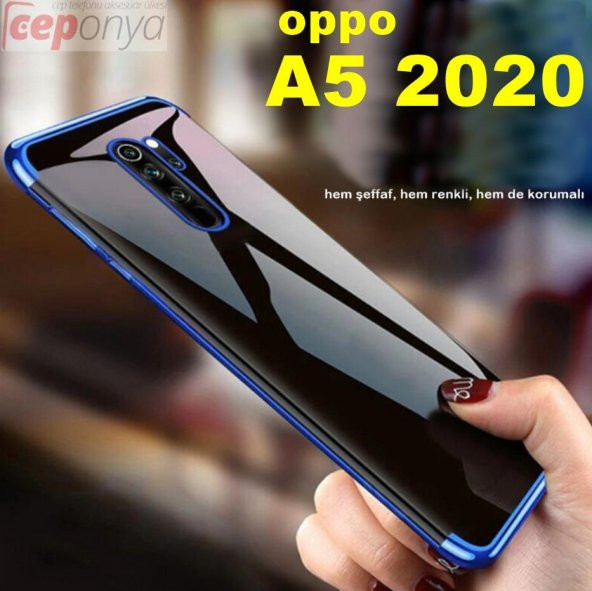 Oppo A5-A9 2020 Köşeleri Renkli Şeffaf Kamera Korumalı Kılıf ürün görseli 1