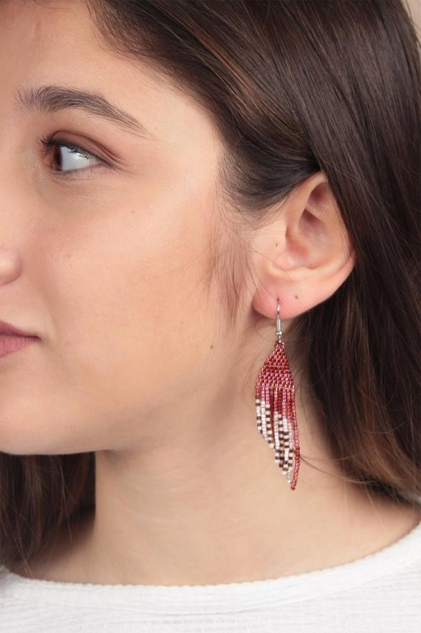 Zariass Küpe Miyuki Püskül Desen Bordo ürün görseli 1