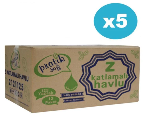 Pratiksoft 5 Koli Z Katlama Dispenser Kağıt Havlu 125 x 60 Paket ürün görseli 1