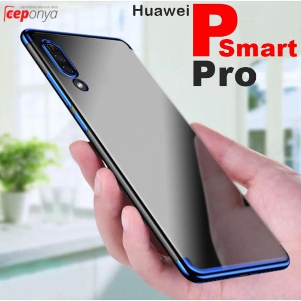 P Smart Pro 2019 Köşeleri Renkli Şeffaf Kamera Korumalı Kılıf ürün görseli 1