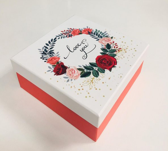 KUTU LOVE YOU KIRMIZI BEYAZ 19CM X 19CM X 8CM ürün görseli 1