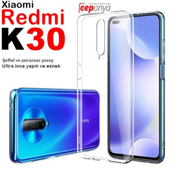 Xiaomi Redmi K30 İnce Esnek Sararmaz Şeffaf Süper Silikon Kılıf ürün görseli 1