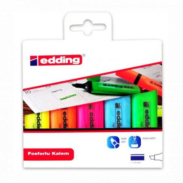 EDDING FOSFORLU KALEM KARISIK RENK 5 LI PAKET(344) ürün görseli 1