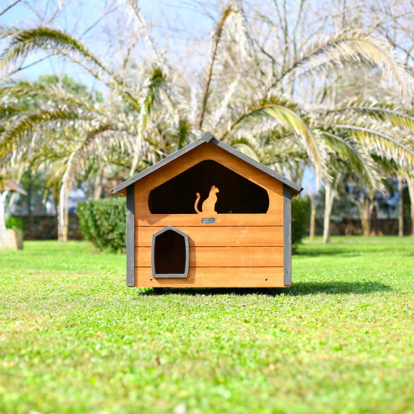MANDU AHŞAP TERASLI (DUBLEX) KEDİ EVİ - Resim 2