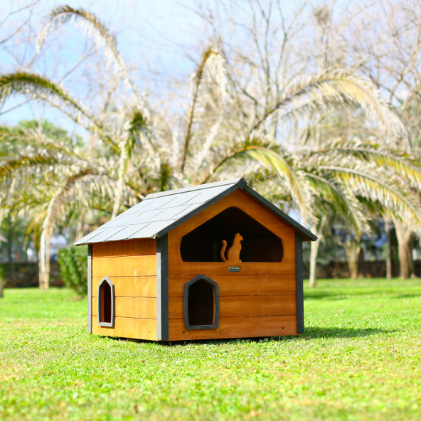 MANDU AHŞAP TERASLI (DUBLEX) KEDİ EVİ - Resim 3