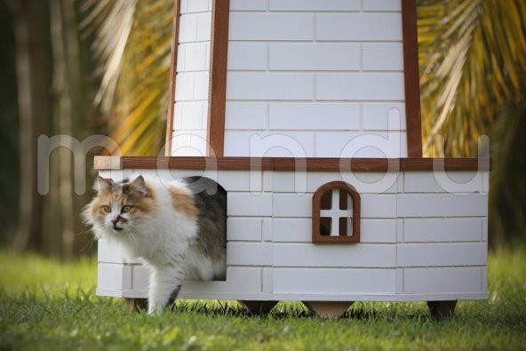 MANDU Ahşap Yel Değirmenli Kedi Evi - Resim 4