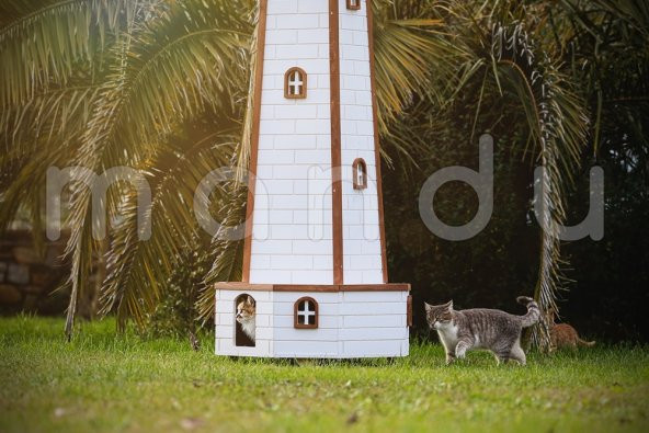MANDU Ahşap Yel Değirmenli Kedi Evi - Resim 5