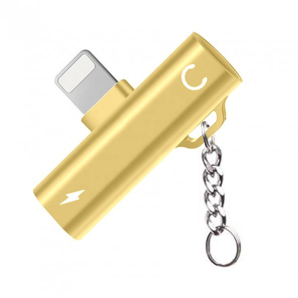 FitPlus FT-AC34 Lightning Şarj + Kulaklık Çoğaltıcı Mini Askılı Adaptör Gold ürün görseli 1
